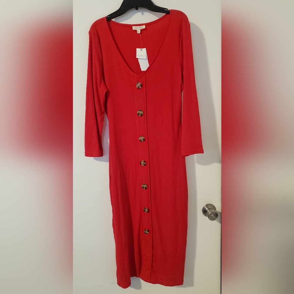 Ultra Flirt Red Button-Front Midi Dress